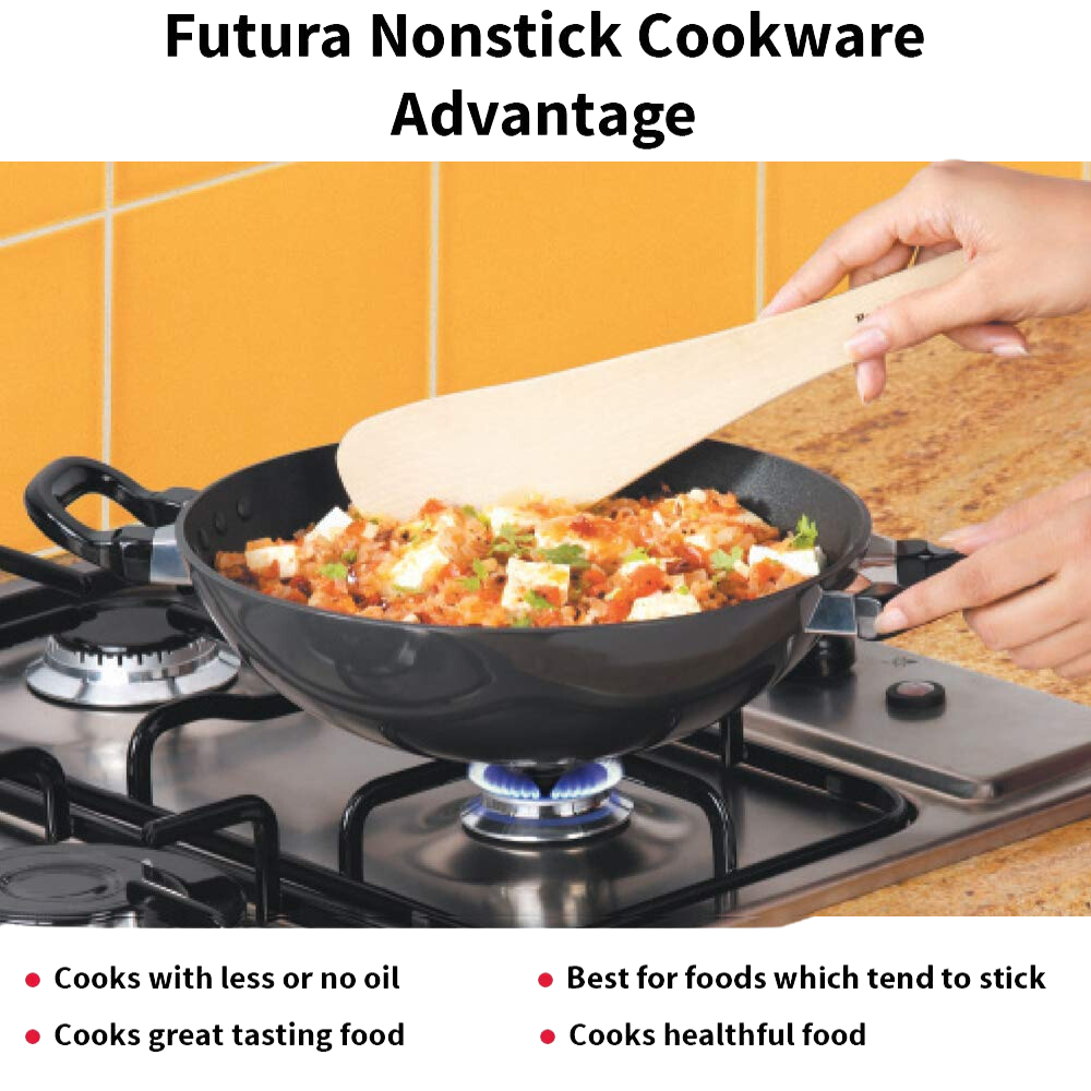 Hawkins Futura Round Bottom Nonstick Kadhai, Deep Fry Pan, 2.5 Ltr with SS lid (Black) CODE:NK25S - Premium Nonstick pan kadhai from hawkins futura - Just Rs. 1575! Shop now at Surana Sons