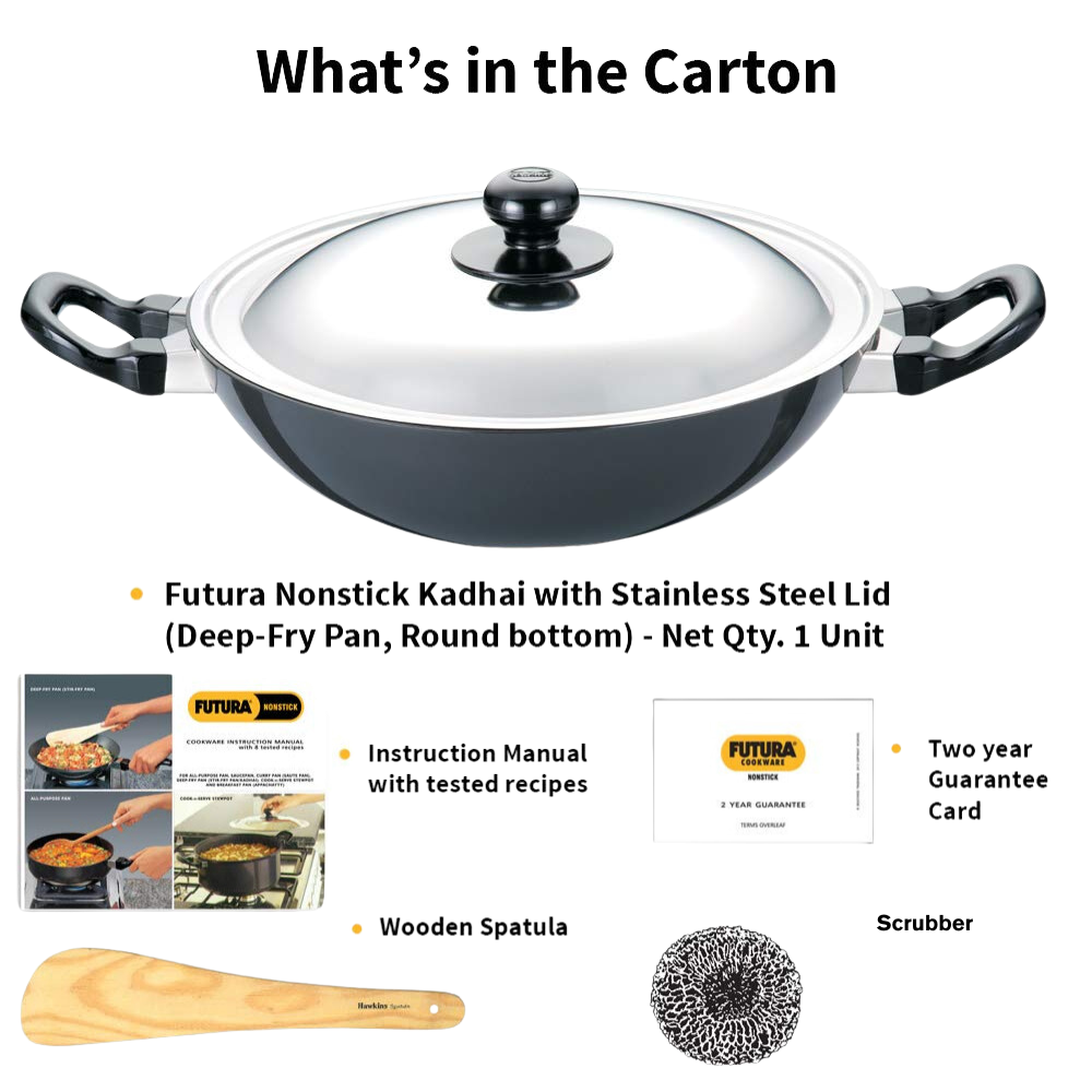 Hawkins Futura Deep-Fry Pan (Round Bottom) 1.5 Litre | Kadhai - Premium Nonstick pan kadhai from Hawkins Futura - Just Rs. 1013! Shop now at Surana Sons