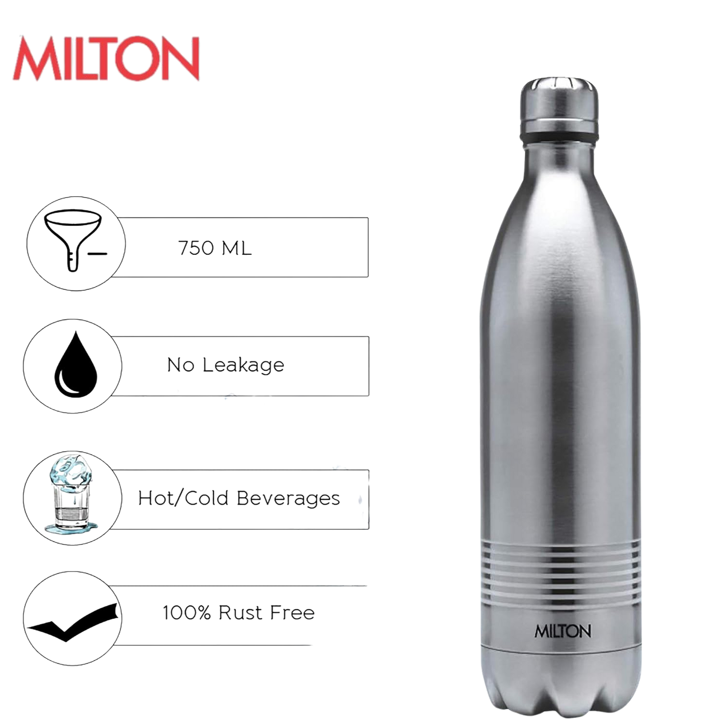 Milton Duo DLX 750 Thermosteel 24 Hours Hot and Cold Water Bottle, Silver | Leak Proof | - Premium SS water Bottles from Milton - Just Rs. 964! Shop now at Surana Sons