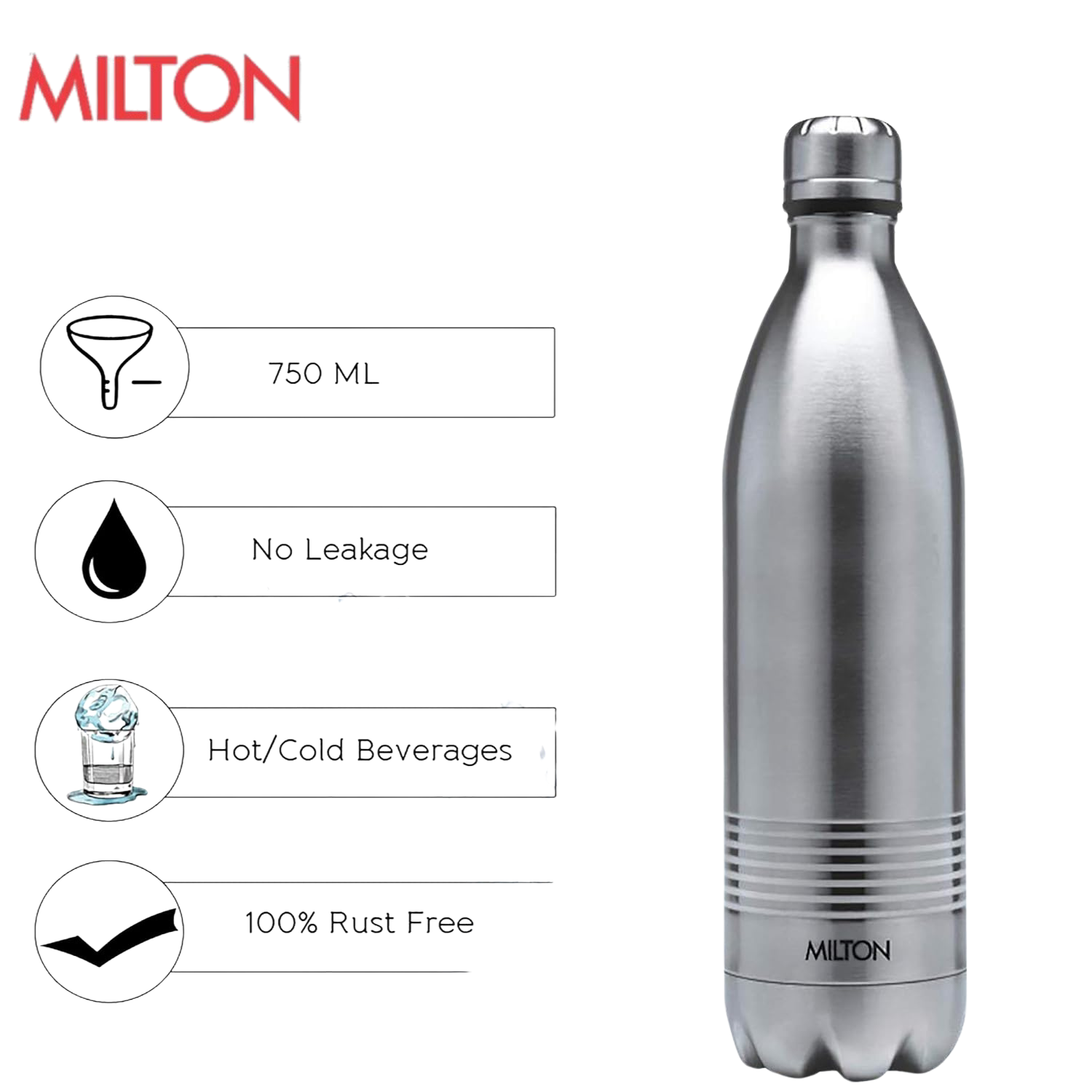 Milton Duo DLX 750 Thermosteel 24 Hours Hot and Cold Water Bottle, Silver | Leak Proof | - Premium SS water Bottles from Milton - Just Rs. 964! Shop now at Surana Sons