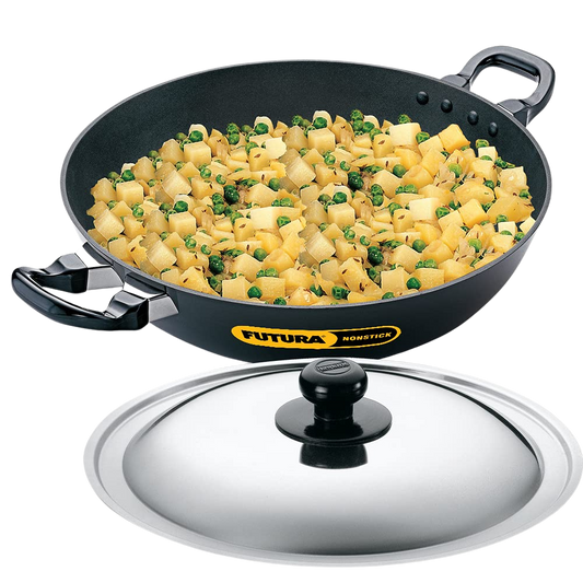 Hawkins Futura Round Bottom Nonstick Kadhai | Deep Fry Pan | 4 Ltr with SS lid (Black) CODE:NK40S - Premium Nonstick pan kadhai from hawkins futura - Just Rs. 2048! Shop now at Surana Sons