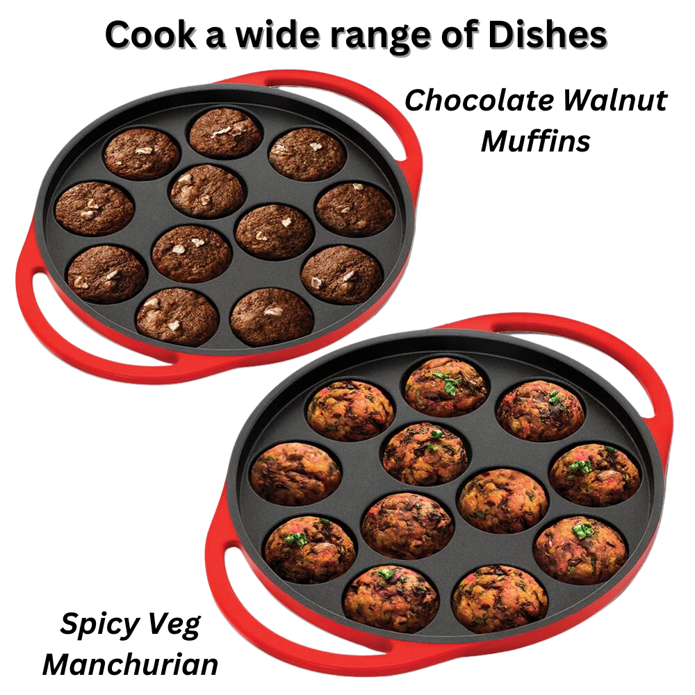 Hawkins Non Stick Appe Pan, Paniyarakkal  Pan, Litti Pan with Glass Lid, 12 Cups - Premium Non Stick Appam Patra with Glaas lid from Hawkins - Just Rs. 1170! Shop now at Surana Sons