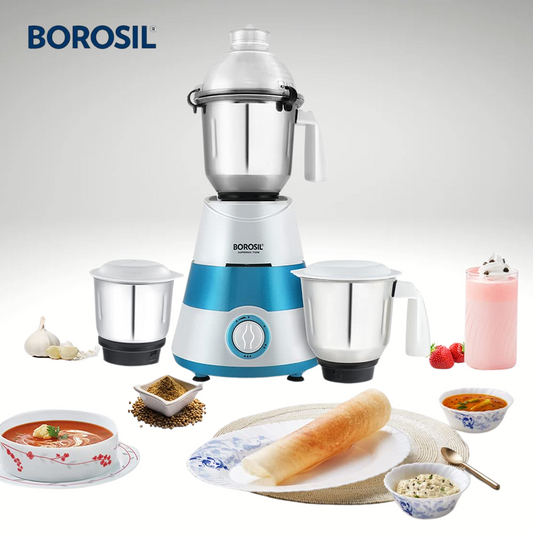 Borosil Supermax Mixer Grinder | Blue | Red | 750 W, 3 Jars - Premium Mixer Grinder from Borosil - Just Rs. 3850! Shop now at Surana Sons