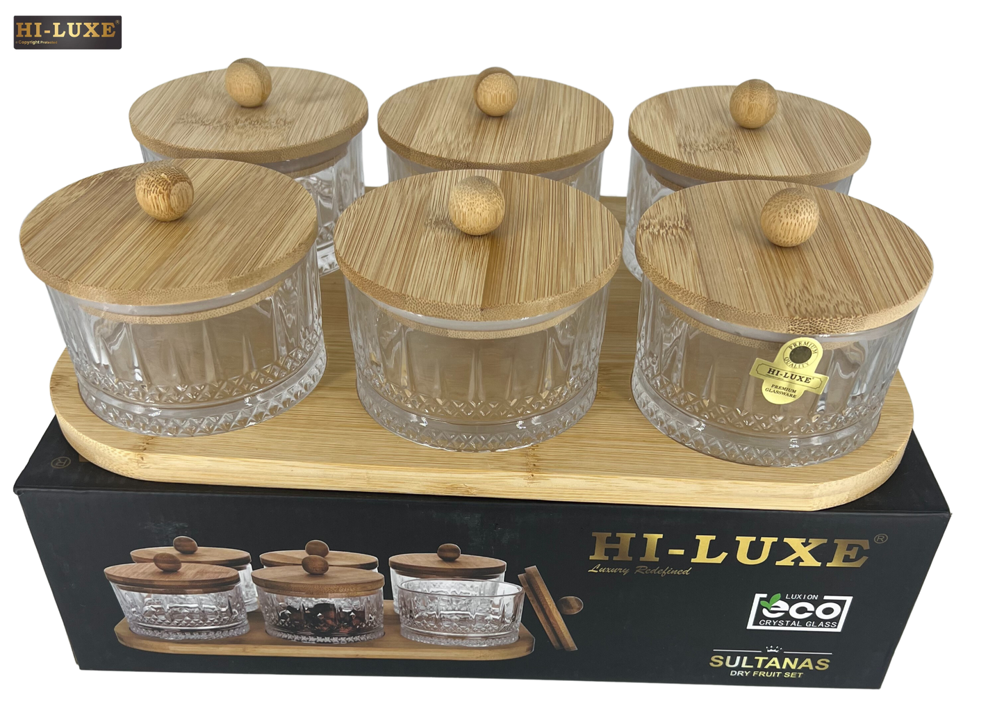 Hiluxe Premium Glass Bowl Set | Dry Fruit | With Wooden Lid & Tray | Home | Gifting | Gift Box | - Premium Dry Fruit Set from Hiluxe - Just Rs. 899! Shop now at Surana Sons