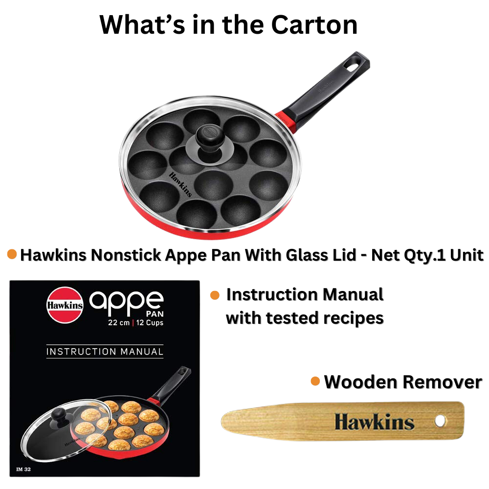 Hawkins Non Stick Appe Pan, Paniyarakkal  Pan, Litti Pan with Glass Lid, 12 Cups - Premium Non Stick Appam Patra with Glaas lid from Hawkins - Just Rs. 1170! Shop now at Surana Sons