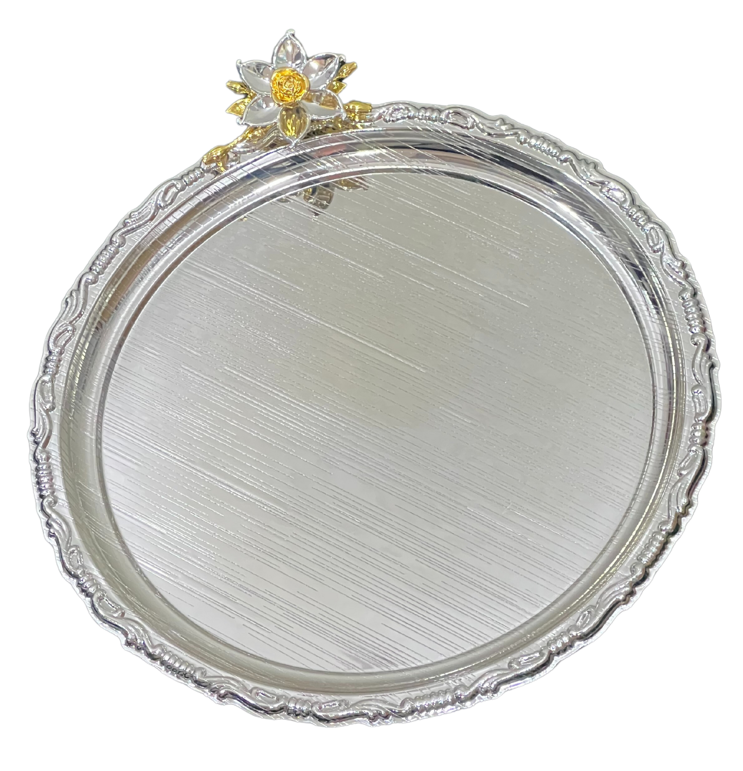 Hiluxe Silver Plated Designer Premium Platter, Tray, Round | Ideal For Serving, Gifting, Decoration | Gift Box - Premium Silver Plated Platter from Hiluxe - Just Rs. 975! Shop now at Surana Sons