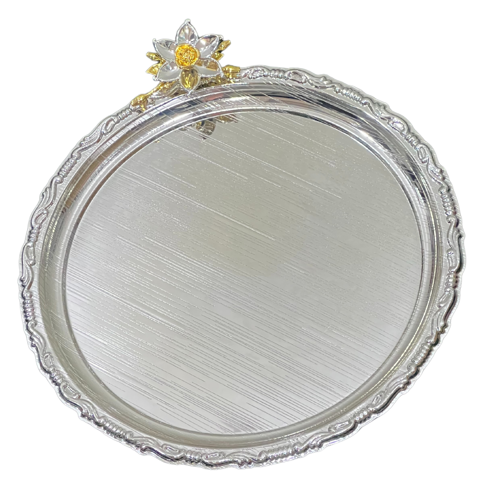 Hiluxe Silver Plated Designer Premium Platter, Tray, Round | Ideal For Serving, Gifting, Decoration | Gift Box - Premium Silver Plated Platter from Hiluxe - Just Rs. 975! Shop now at Surana Sons