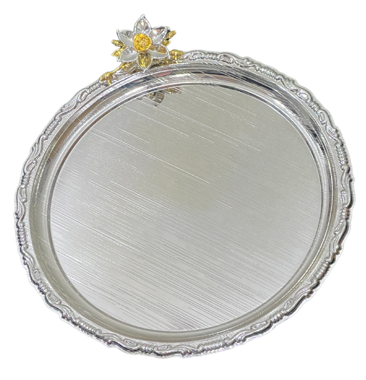 Hiluxe Silver Plated Designer Premium Platter, Tray, Round | Ideal For Serving, Gifting, Decoration | Gift Box - Premium Silver Plated Platter from Hiluxe - Just Rs. 975! Shop now at Surana Sons