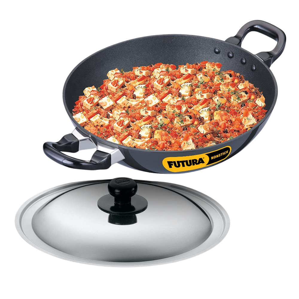 Hawkins Futura Round Bottom Nonstick Kadhai, Deep Fry Pan, 2.5 Ltr with SS lid (Black) CODE:NK25S - Premium Nonstick pan kadhai from hawkins futura - Just Rs. 1575! Shop now at Surana Sons