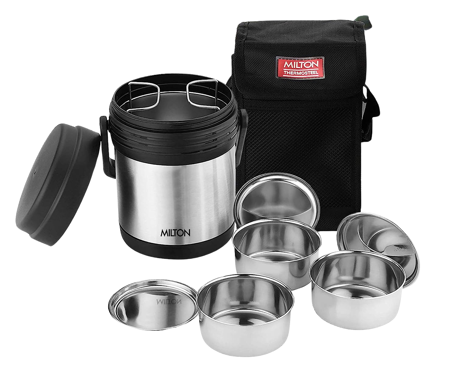 Milton Thermosteel Hot Meal 3 Lunch Box 3 Containers | Vacuum Insulated Hot Tiffin | With Bag | Silver - Premium SS Hot Tiffin from Milton - Just Rs. 1608! Shop now at Surana Sons