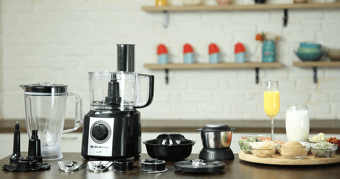 Bajaj Food Processor and Mixer Grinder | All in One Kitchen Need | Food Processor | Juicer | Mixer Grinder | Slicer | Kneader | Mincer | Chipser - Premium Food Processors from Bajaj - Just Rs. 6990! Shop now at Surana Sons