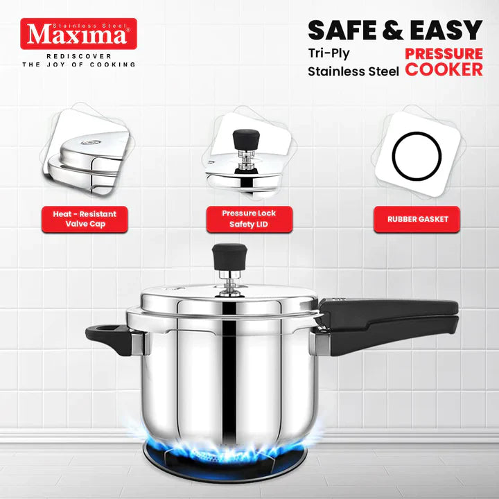 Maxima Triply Stainless Steel Outer Lid Sumo/Sumo Plus Pressure Cooker (Induction Friendly) - Premium ss triply pressure cookers from Maxima - Just Rs. 2186! Shop now at Surana Sons